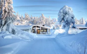 Snowfall Village House Wallpaper