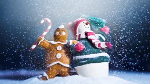 Snowman And Gingerbread Wallpaper