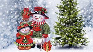 Snowman Christmas Family Wallpaper
