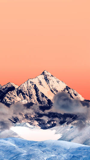 Snowy Moutain And Orange Sky Smartphone Background Wallpaper