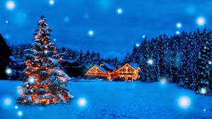 Snowy Night Christmas Laptop Background Wallpaper
