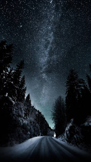 Snowy Road Starry Sky Wallpaper