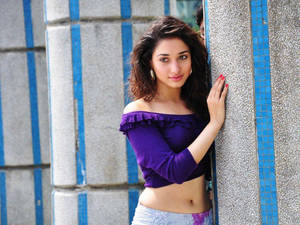 South Heroine Tamannaah Blue Top Wallpaper