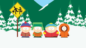 South Park Characters At Bus Stop Wallpaper