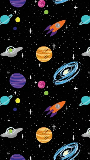 Space Planets Doodle Pattern Wallpaper