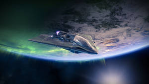 Spaceship And Aurora Borealis Wallpaper