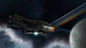 Spaceship Rainbow Rays Wallpaper