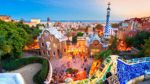 Spain Park Guell Panorama Wallpaper