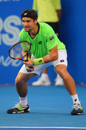 Spanish Tennis Legend David Ferrer In Ready Stance Wallpaper