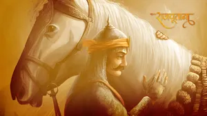 Spectacular Depiction Of A Rajputana Warrior On Horseback Wallpaper