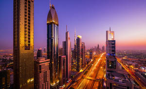 Spectacular Night View Of Sheikh Zayed Road, Dubai, United Arab Emirates Wallpaper