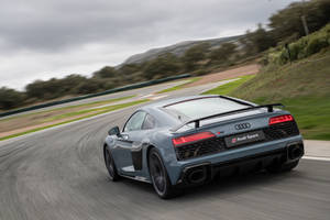 Speeding Grey Audi R8 Wallpaper