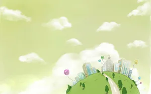 Spherical Green Land City Cute Computer Wallpaper
