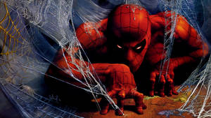 Spider Man Crawling With His Webs Wallpaper