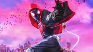 Spider Man Into The Spider Verse With Pink Sky Wallpaper