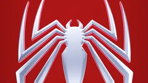 Spider Man Ps4 Silver Logo On Red Close-up Wallpaper