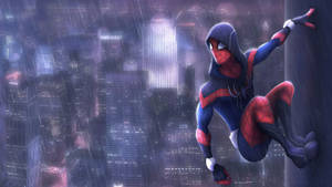 Spiderman On The Building In Rainy Day Wallpaper