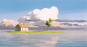 Spirited Away Canvass House On Island Wallpaper