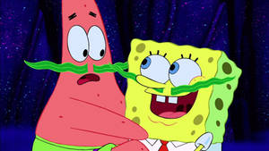 Spongebob And Patrick With Seaweed Mustaches Wallpaper