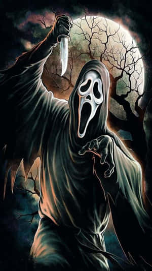 Spooky Ghostface Figure From The Iconic Scream Movie Wallpaper