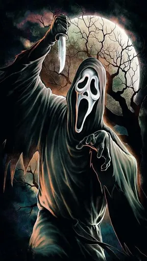 Spooky Ghostface Figure From The Iconic Scream Movie Wallpaper