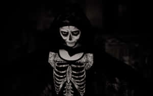Spooky Halloween Skeleton In The Haunted Forest Wallpaper