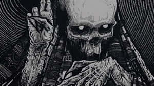 Spooky Halloween Skeleton Sitting On Tombstone Wallpaper