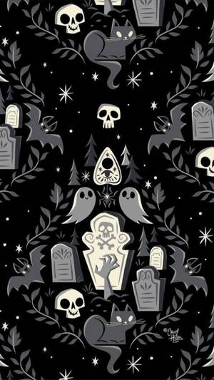 Spooky Holiday Wreath For Gothic Christmas Wallpaper