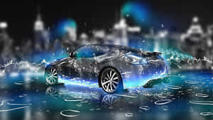 Sports Car Water Splash Effect Wallpaper