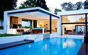 Square-type House With Pool Wallpaper