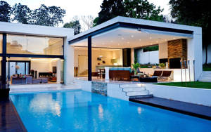 Square-type Pool House Wallpaper