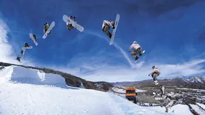 Stages Of Man With A Skateboard Doing Jumps Wallpaper