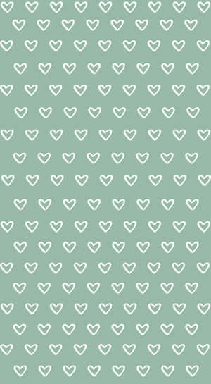 Staggered White Hearts Against Cute Sage Green Background Wallpaper