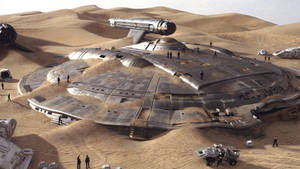 Star Trek Starship Uss Columbia On Desert Planet Wallpaper