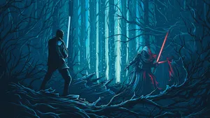 Star Wars Forest Duel Ultra Wide Wallpaper