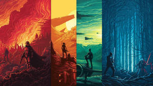 Star Wars Silhouettes Colorful Scenes Wallpaper