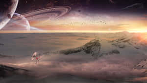 Star Wars Space Battle Over Icy Planet Wallpaper