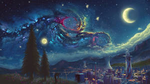 Starry Night Sci-fi Landscape Wallpaper