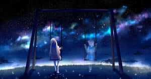 Starry Night Swing Solitude Anime Art Wallpaper