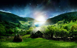 Starry Sky And Green Nature Wallpaper