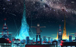 Starry Sky Over Anime City Wallpaper
