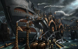 Steampunk Fantasy Sailing Ship Wallpaper