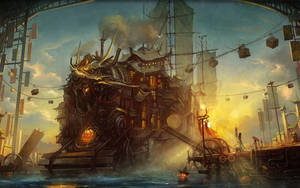 Steampunk Sailing Ship Wallpaper