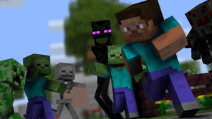 Steve With Hostile Mobs 2560x1440 Minecraft Wallpaper