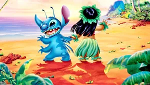 Stitch And Lilo In Hula Wallpaper