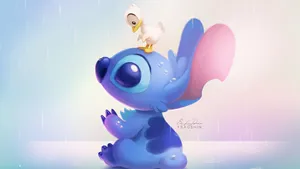 Stitch Artwork With Duckling Wallpaper