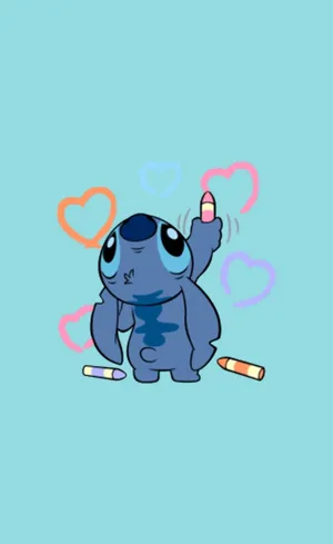 Stitch Drawing Hearts Artwork Wallpaper
