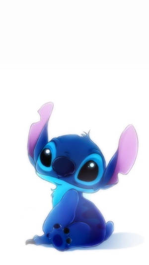 Stitch From Disney Sitting On White Wallpaper