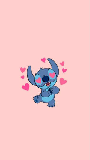 Stitch In Love With Hearts Wallpaper