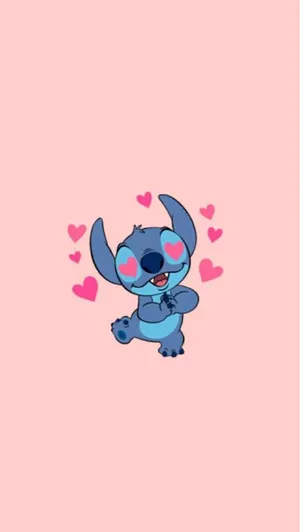 Stitch In Love With Hearts Wallpaper